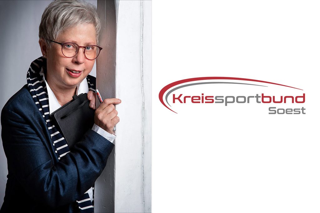 Projektinitiatorin Maren Neumann-Autkhun mit Logo Kreissportbund Soest e.V.