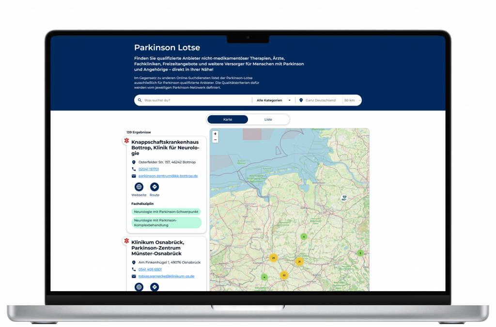 Parkinson-Lotse ist auf Laptop geöffnet
