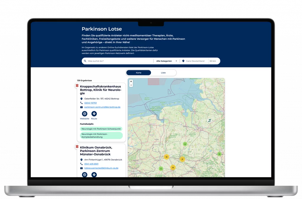 Parkinson-Lotse ist auf Laptop geöffnet